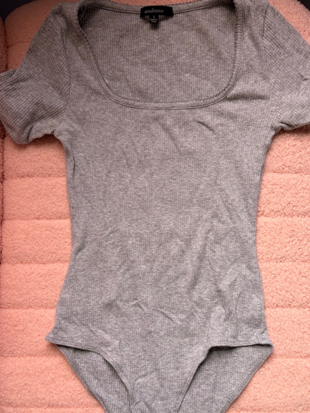 Ambiance Ribbed Scoop Neck Gray Bodysuit